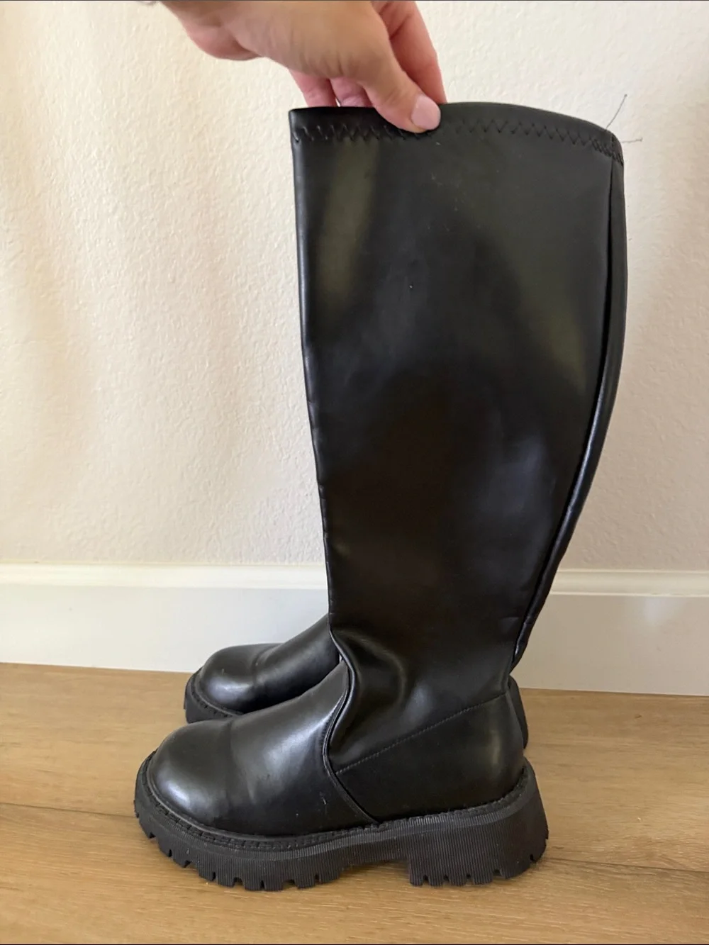 Black Knee-High Platform Boots - Women's